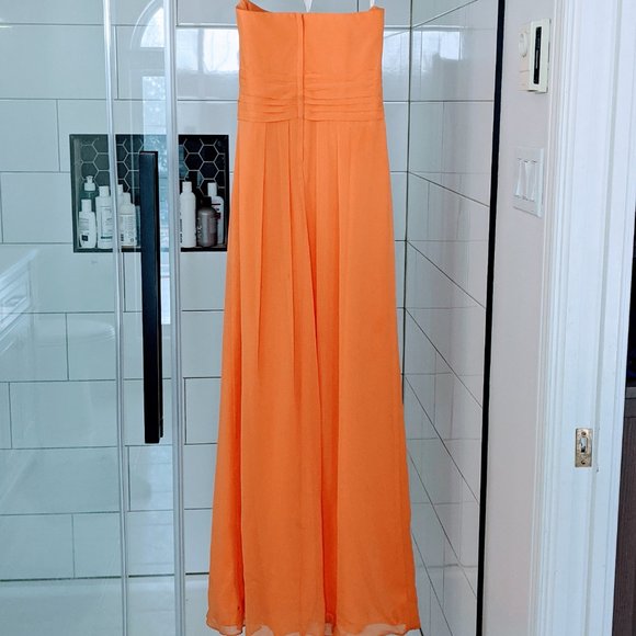 Strapless Crinkle Chiffon Dress with Cascade Skirt - Picture 3 of 4